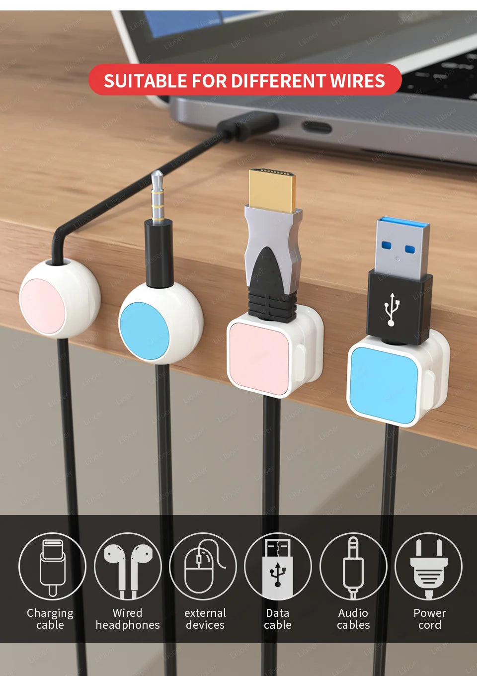 Magnetic Cord Organizer Cable Smooth Adjustable Easy Secure Cable Management Wire Holder Keeper Organizer 4Pcs