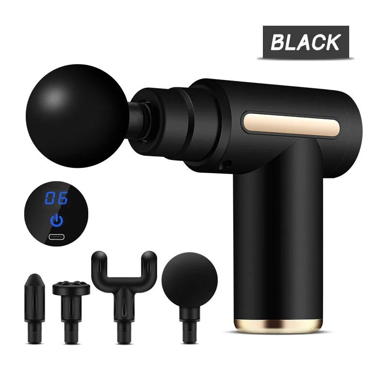 Portable Fascial Massage Gun Electric Percussion Pistol Massager Body Relaxation With LED Touch Screen 4Replaceable Massage Head