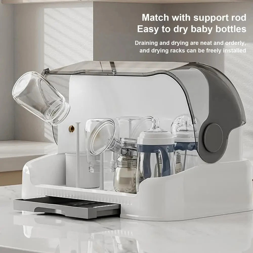 Portable Baby Bottle Drying Rack & Organizer - Dustproof Storage Container with Removable Drip Tray, Hygienic Feeding Accessorie