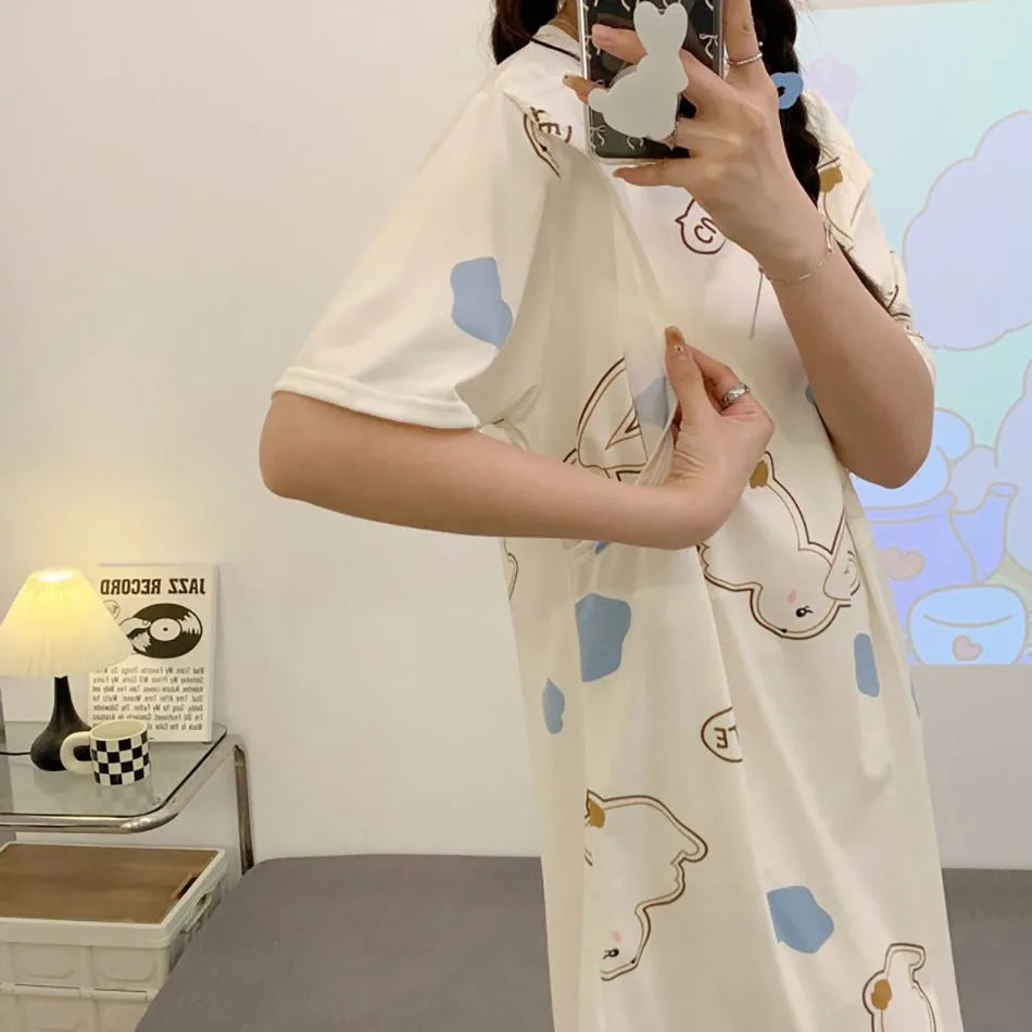 Maternity Clothings Nursing Dresses Breastfeeding Sleepwear Pattern Printing Cheerful and Lively Girl Feeling for Pregnant Women