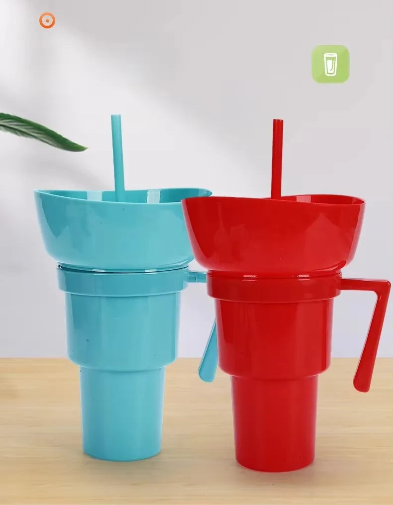 2-in-1 Silicone Beverage Cola Cup With Snack Tray Bowl Straw for Popcorn and Snacks at Cinemas Dropshipping Sourcing Wholesale