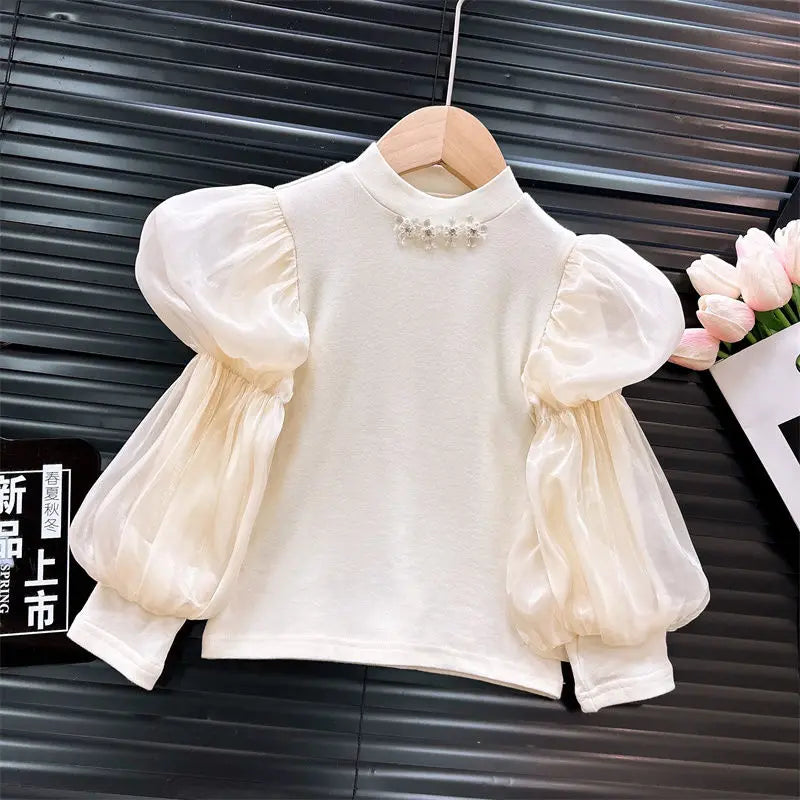 Baby Girls' Bottom Shirt Fashion Children's Bubble New Style Western T-shirt Autumn Long Sleeve Top
