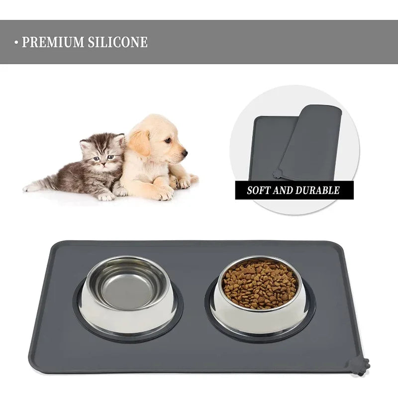 Silicone Pet Food Mat - Waterproof & Non - Stick Feeding Pad for Dogs & Cats - Anti - Spill Feeder Tray Placemat