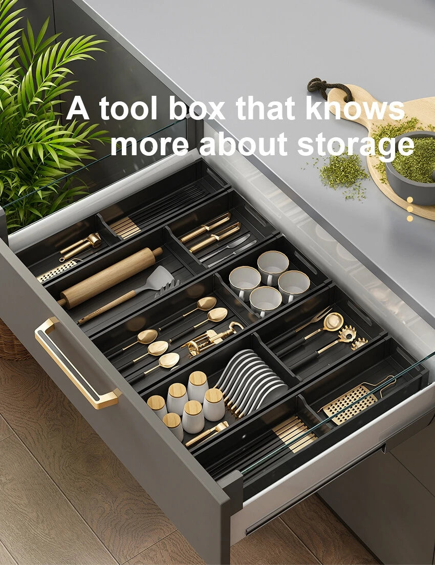 Utensil Drawer Organizer Kitchen Utensil Cutlery Tray Expandable Drawer Storage Retractable Under Cabinet Dish Drying Rack Shelf