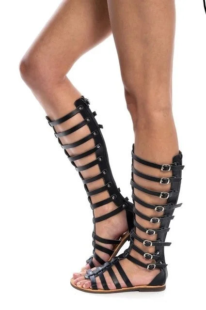 Gladiator sandals women 2025 Summer Ladies' high top knee high sandals Roman Bandage Sandal Women Fashion Zip Flat Sandal