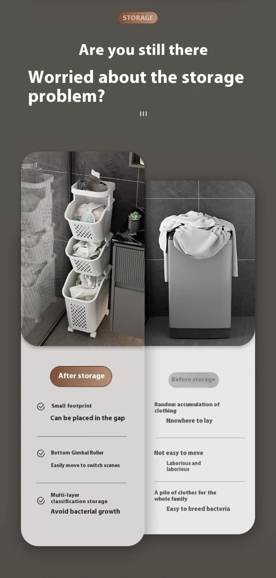 Multilayer Laundry Storage Basket Wheels Pp Plastic Laundry Baskets With Wheel Household Sundries Bathroom Toilet Storage Rack