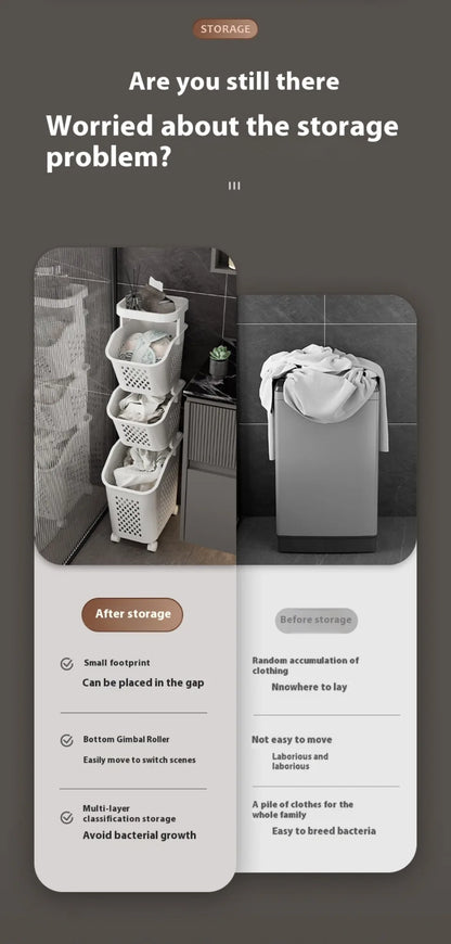 Multilayer Laundry Storage Basket Wheels Pp Plastic Laundry Baskets With Wheel Household Sundries Bathroom Toilet Storage Rack