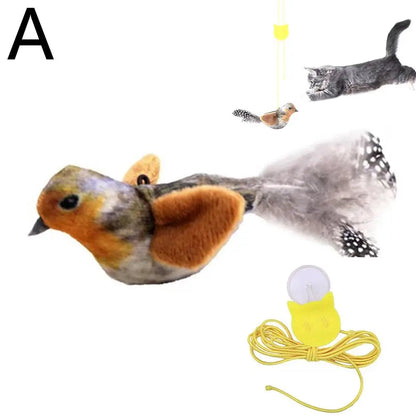 Interactive Cat Toys Hanging Squeaky Simulation Bird Plush Cats Pets Teasing Toys With Feather Catnip Kitten Chirping Bird Toy