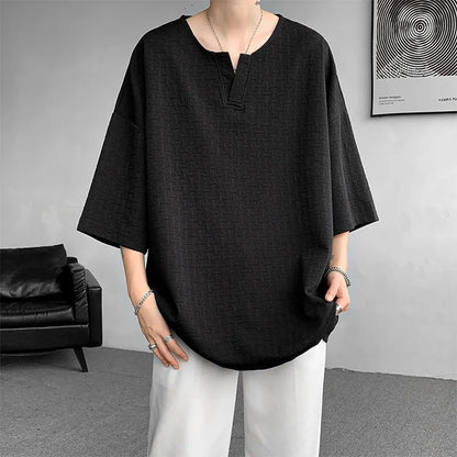 Mens V Neck Loose Fit Tshirt Summer Fashion Comfort Breathable Casual Streetwear Trendy Tee Lightweight Premium Fabric Crew Neck