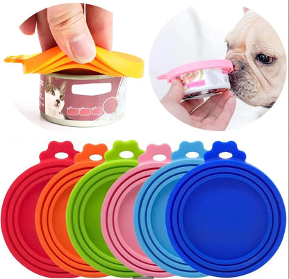 2sets Random Color Silicone Pet Can Lid Reusable Food Storage Keep Fresh Tin Cover Cats Dogs Food Health Supplies Lid and spoon
