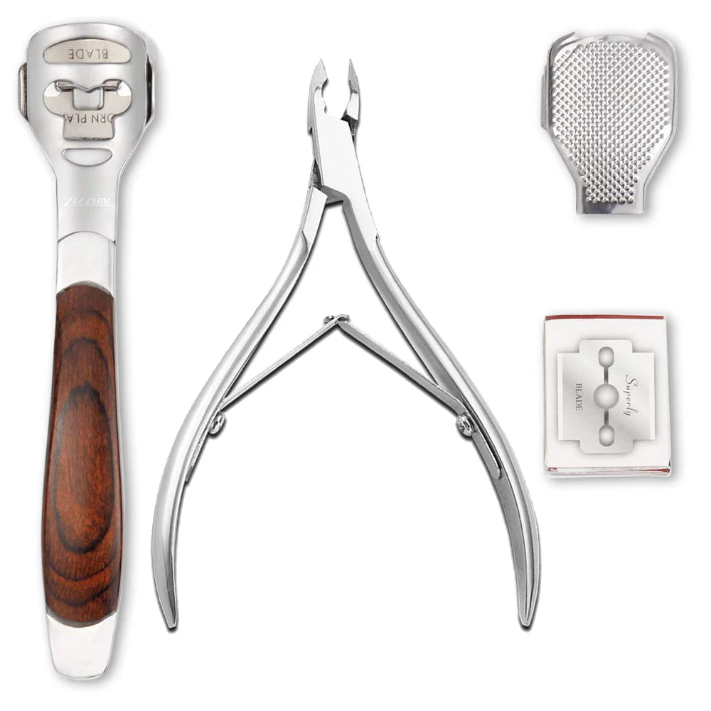 Foot Callus Shaver Heel Hard Skin Remover Hand Feet Pedicure Razor Tool Shavers Stainless Steel Handle 10 Blades Foot Care Tools