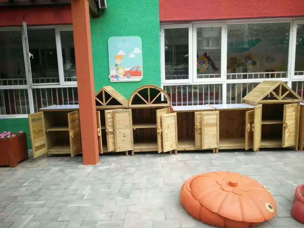 2TOE kindergarten outdoor preservative wood storage cabinet locker waterproof mildew-proof carbonized wood cabinet school wooden