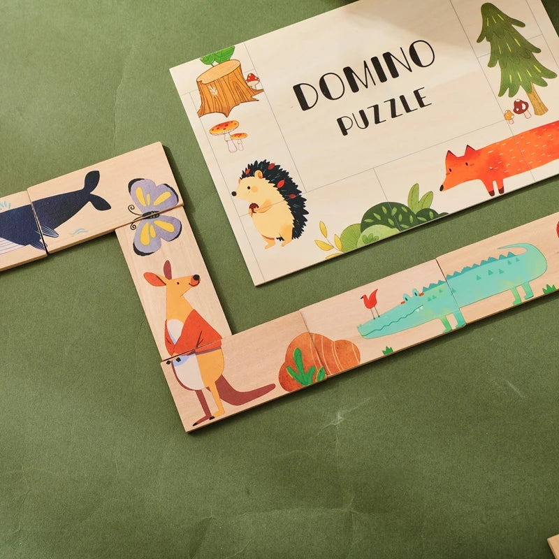 The Baby Montessori Domino Puzzle Toy Features Cartoon Patterned Dominoes With Smooth Edges That Are Super Fun For Babies