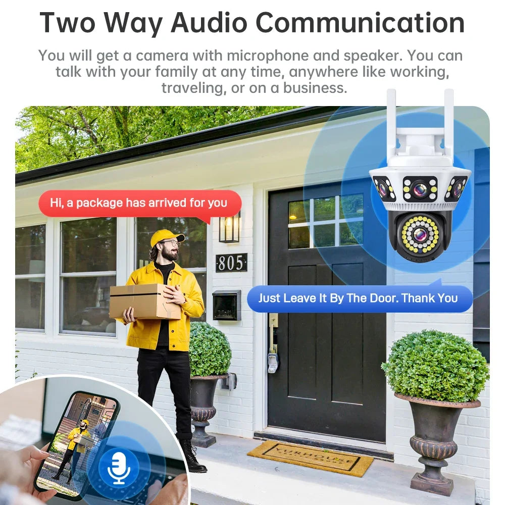 Smart Home WiFi Camera 6K Three Screen Security Camera Outdoor Security Protection Auto Tracking Camara 4K Yoosee CCTV Camera