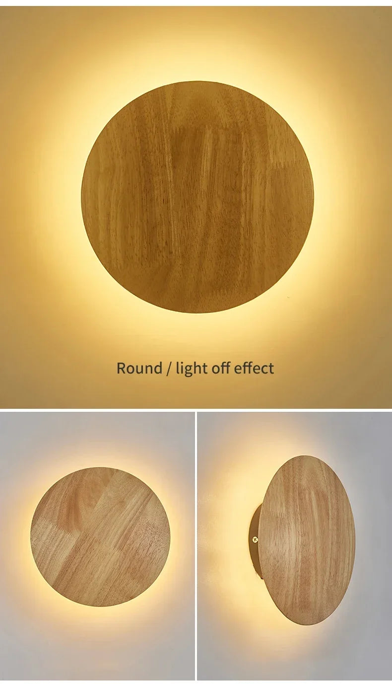 LED Wall Lights Modern Circular Creative Minimalist Wooden Lighting Fixtures Living Room Bedroom Corridor Decoration Lighting