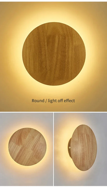 LED Wall Lights Modern Circular Creative Minimalist Wooden Lighting Fixtures Living Room Bedroom Corridor Decoration Lighting