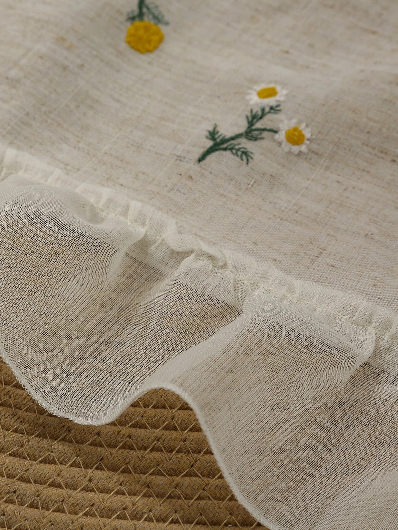 Linen Embroidery Curtain Small Fresh Curtain Rustic Wind Drift Window Curtain Ambience Sense Short Curtain