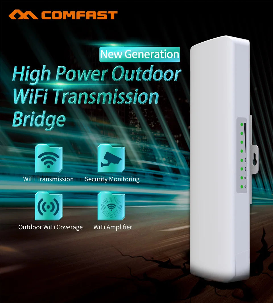 comfast Outdoor Wireless Wifi Extender AP Bridge 3-5KM Long Range 300Mbps 2.4G WI-FI Signal Amplifier Antenna 2*14dBi Router