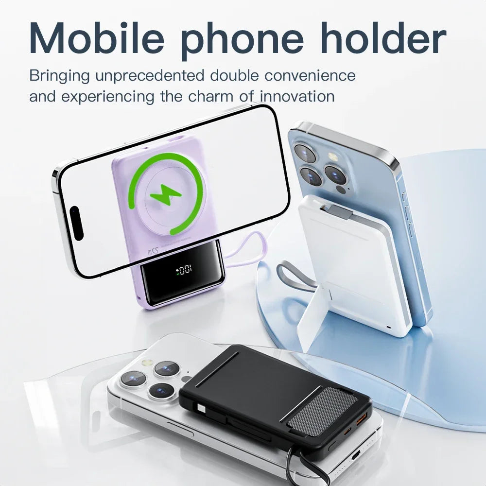 New Portable Built in Cables Magnetic Wireless Power Bank PD35W Fast Charging 20000mAh Large Capacity Powerbank for iPhone 16 15