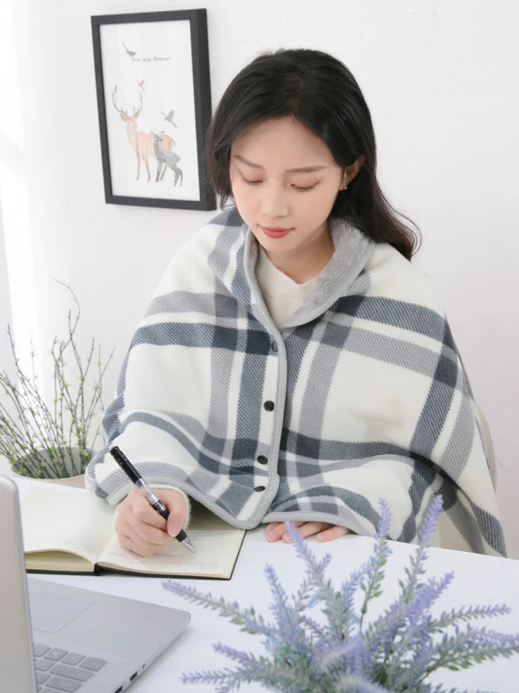 Wearable Plaid Blanket Fleece Doublelayer Blankets With Button Thicken Multifunction Winter Warm Throw Blanket For Sofa Bed