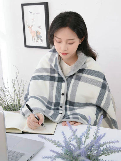 Wearable Plaid Blanket Fleece Doublelayer Blankets With Button Thicken Multifunction Winter Warm Throw Blanket For Sofa Bed