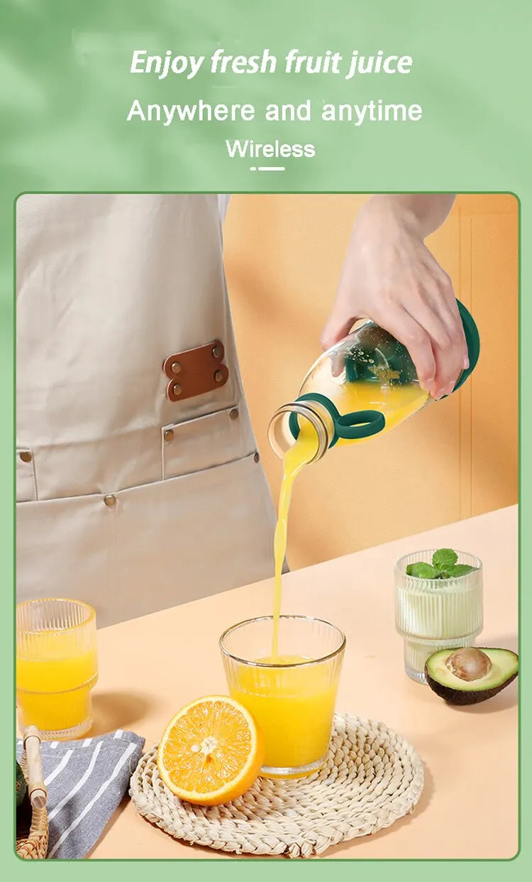 USB Rechargeable Portable Blender Juicer 380ml Compact Smoothie Maker for Fruits Vegetables Quiet Cordless Mixer with Travel Lid