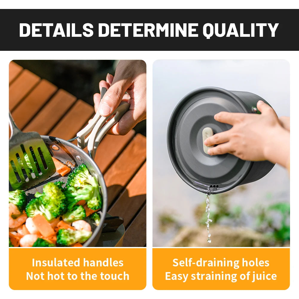 Naturehike Camping Pot Set Aluminum Alloy Cookware Pot Set Portable Outdoor Picnic Tableware Camping Cookware Kit CNK2450CF010