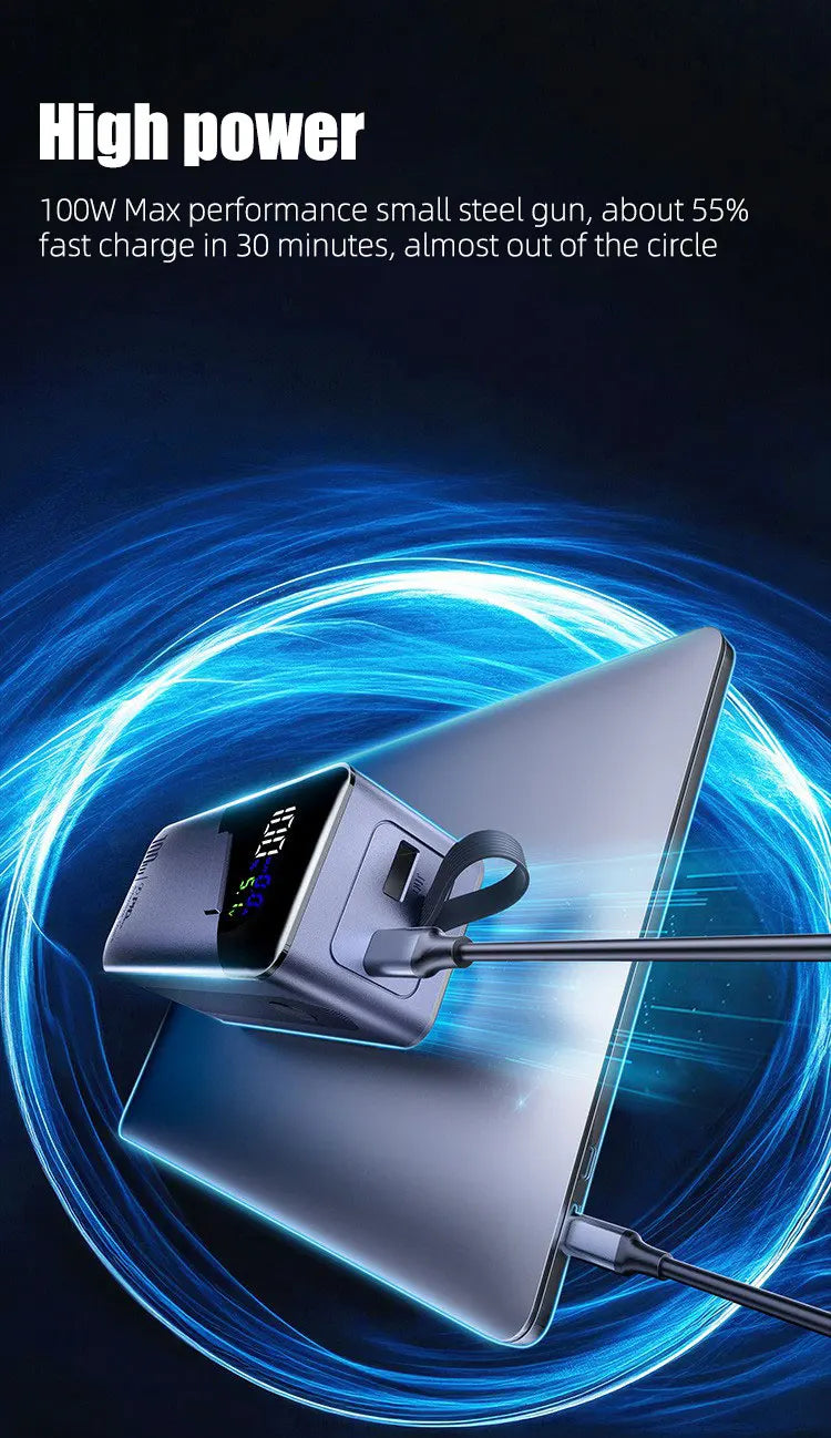 PD100W GaN Power Bank 20000mah/30000mah Build in Line High Definition LED Screen UFCS Phone Laptop Phone Portable Fast Charging