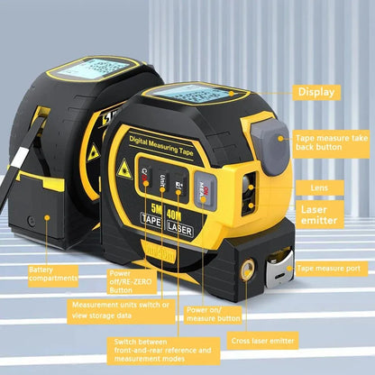 Laser Tape Measure 3 In 1 Digital Tape Measure High Precision Laser Rangefinder Steel Tape Measure High Elasticity