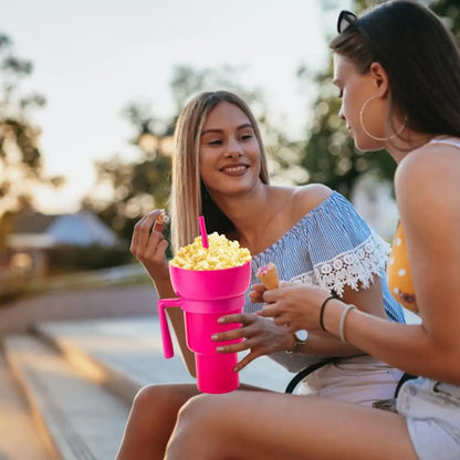 Portable Snackies Cup 2 in 1 Splash Proof Leakproof Top Snack Bowl on Drink Cups  Popcorn Stadium Tumbler with Straw Cinema Trip