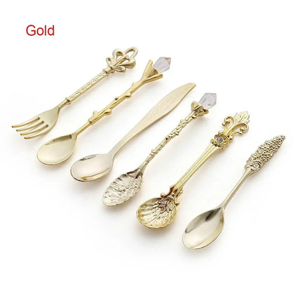 6pcs Set Ice Cream Spoon Jam Spoon Dessert Spoon Zinc Alloy Coffee Spoon Tableware Kitchen Uten Vintage Palace Coffee Spoon