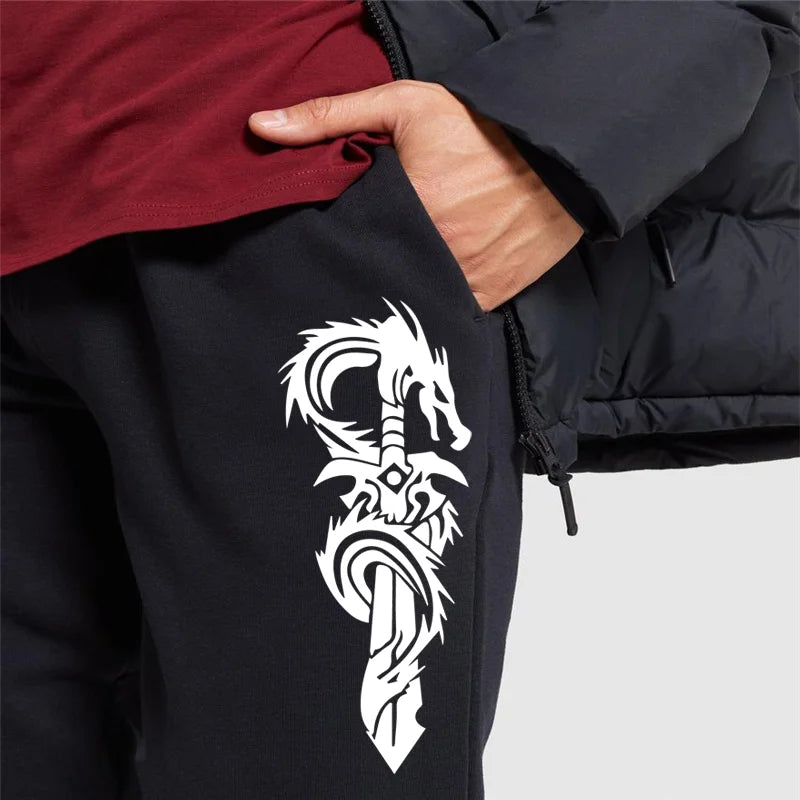 Sword Dragon Killer Printed Trousers Sweatpants Casual Athletic Fitness Joggers