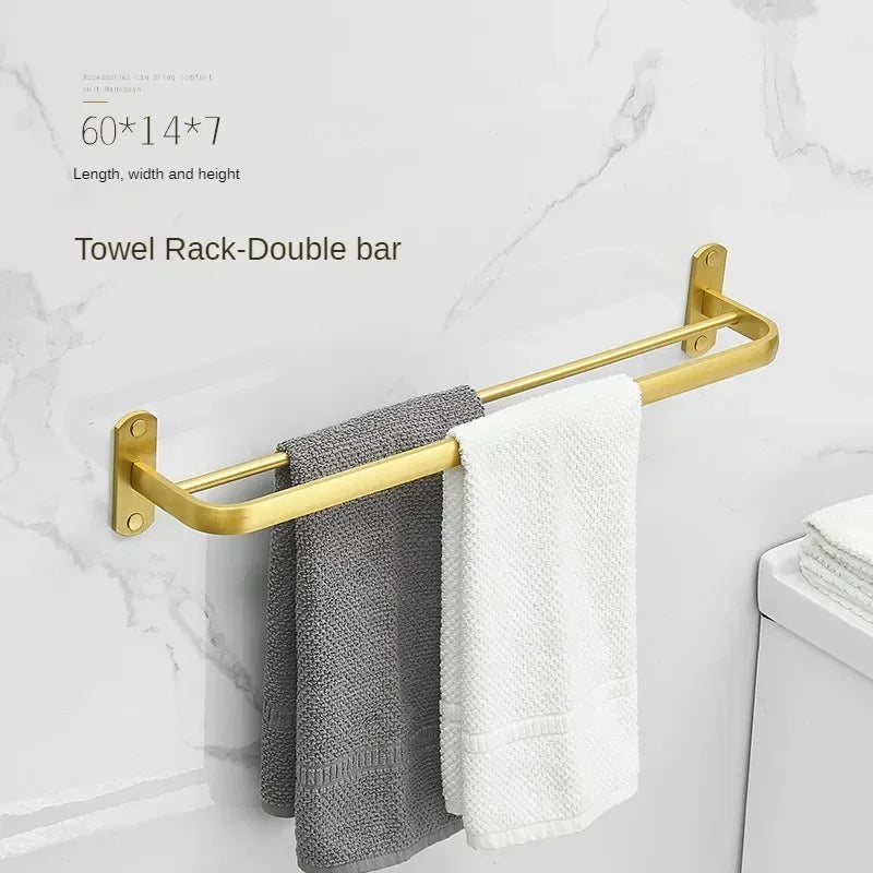 Bathroom Accessories Brushed Gold Space Aluminum Towel Rack Shelf European Hardware Pendant Set Storage Bar Paper Holders