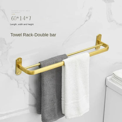 Bathroom Accessories Brushed Gold Space Aluminum Towel Rack Shelf European Hardware Pendant Set Storage Bar Paper Holders