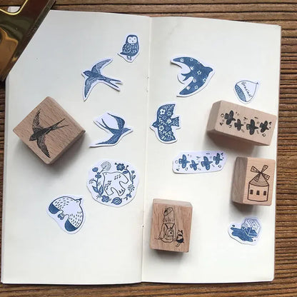 Stamp Scrapbooking Supplies Flower Petal Birds Stationary Kawaii Wooden Stamps