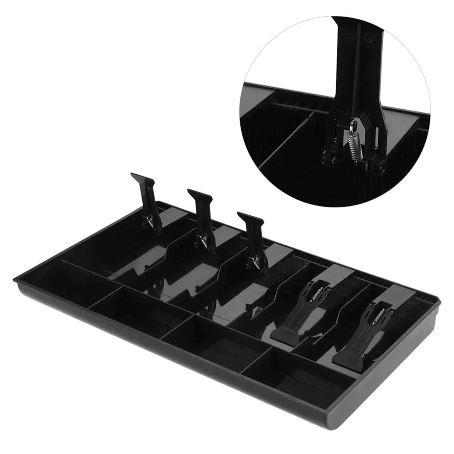 Five Grids Cash Drawer Register Insert Cash Coin Tray Cashier Tidy Storage Safe Box Black Plastic