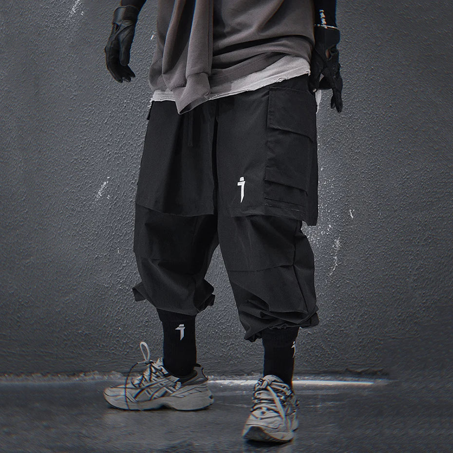 Techwear Tactical Skirt Pants Men's Fashion Streetwear Baggy Cargo Pants Joggers Black Loose Sweatpants