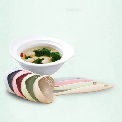 2 in 1 Creative Soup Spoon Long Handle Spoon Creative Spoon Strainer Spoon Cooking Tools Kitchen Wheat Straw Soup Spoon