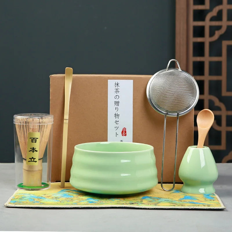 Matcha Set Kit Japanese Ceremony Green/Pink/White With Bamboo Spoon/Scoop, Whisk Holder, Matcha Bowl Matcha Gift Set