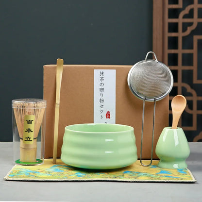 Matcha Set Kit Japanese Ceremony Green/Pink/White With Bamboo Spoon/Scoop, Whisk Holder, Matcha Bowl Matcha Gift Set