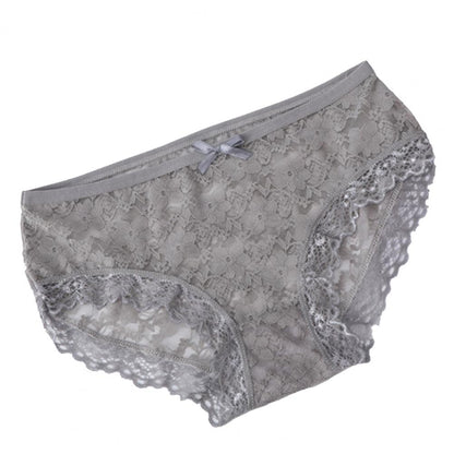 Women Panties Mid Waist Breathable Stretch Hollow Bowknot Soft See-through Lace Sexy Ladies Briefs Underpants Underwear