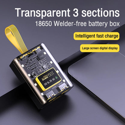 Transparent mobile power bank with 3 18650 battery packs, no welding power bank kit, DIY mobile power bank with night light