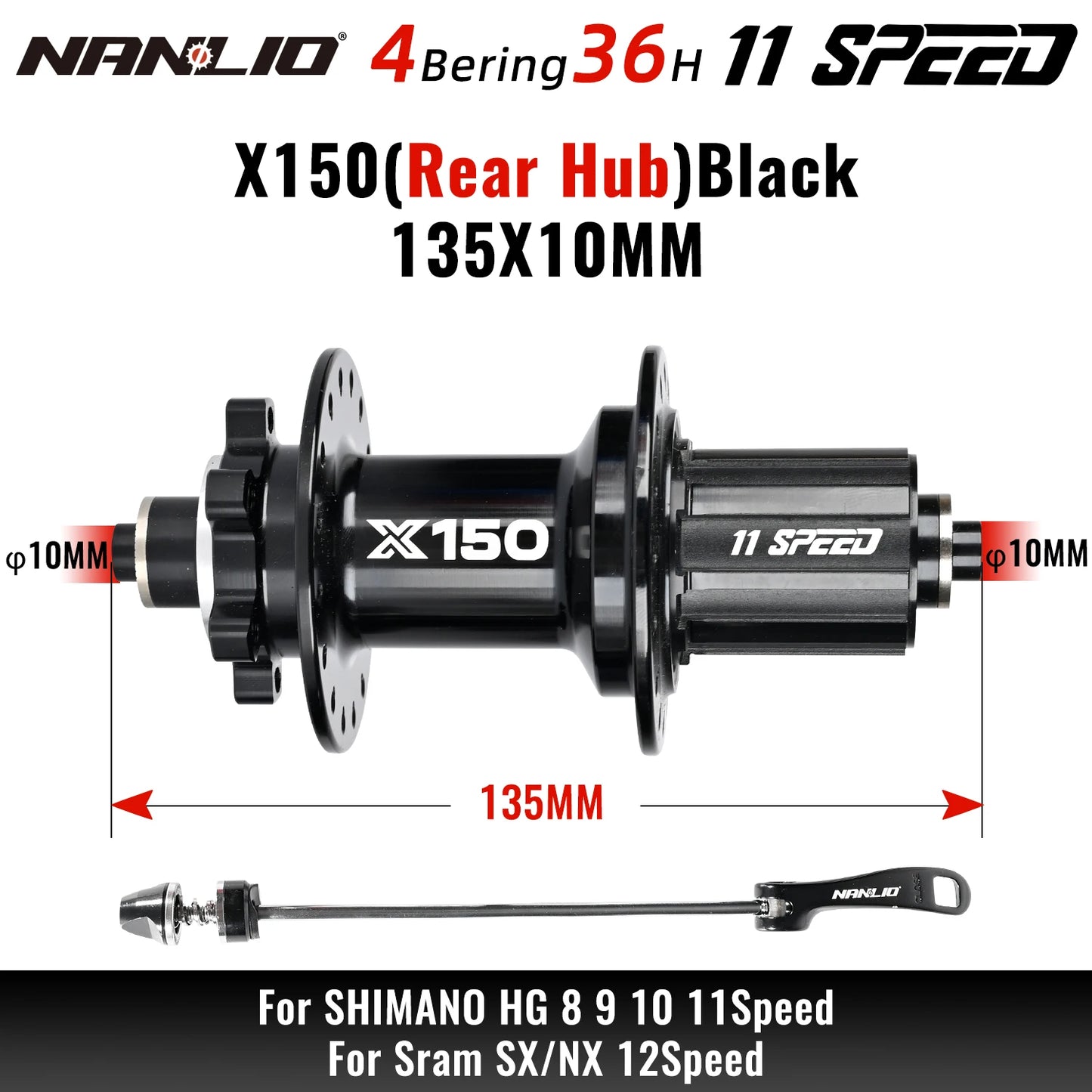 Bicycle hubs Nanlio X150 Mountain Bike Hubs 6 Pawls 150 Engagement Rear Hub HG MS XD 8-12 Speed 28 32 36 Holes Noisy wheel Hubs