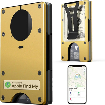 RFID Blocking Credit Card Holder, Slim Wallet For Men, Compatible with Find My iOS Only, Detachable Money Clip