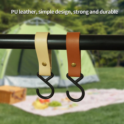 1/5pcs Outdoor Camping Hooks  Leather Hanging Hooks S-Shaped Rack Portable Camping Hangers Home Kitchen Storage Supplies