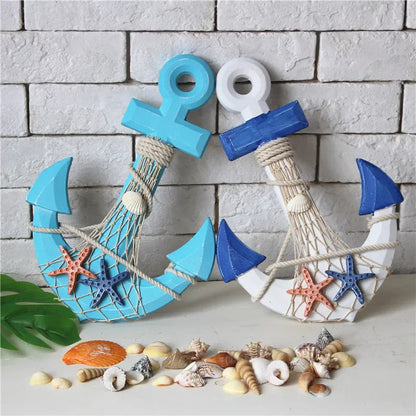 13"Nautical Wood Anchor Wall Art Decor Door Hanging Ornament Beach Theme Home Decoration Nautical Beach Wooden Anchor with Rope