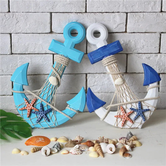 13"Nautical Wood Anchor Wall Art Decor Door Hanging Ornament Beach Theme Home Decoration Nautical Beach Wooden Anchor with Rope