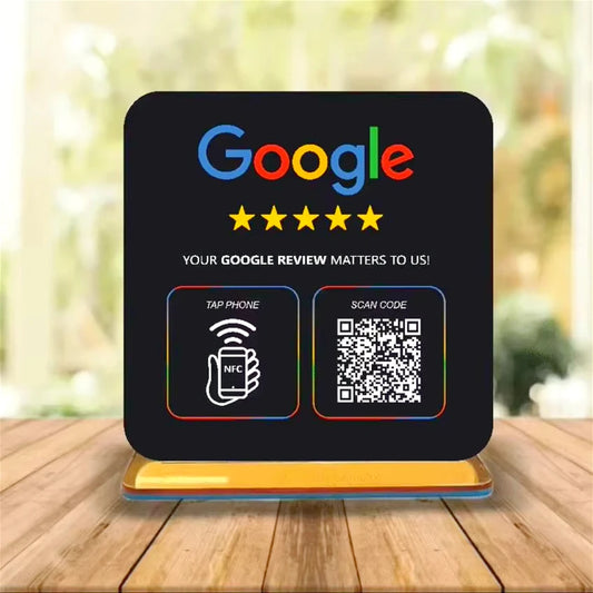 Custom Google Review Sign With Stand Scan QR Code Business Decor Acrylic Google Review NFC QR Code Sign Review Us on Google