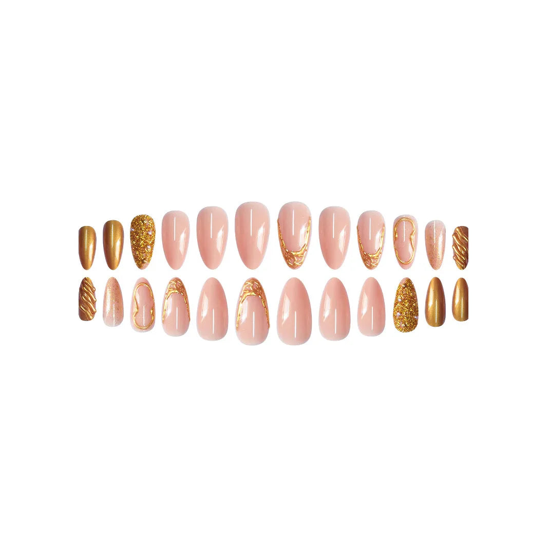 24pcs Golden Almond Press on Nails Simple False Nails Wearable Stick-on Nail Fake Nails Uñas Postizas Mujer Накладные Ногти 네일팁