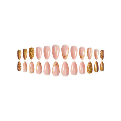 24pcs Golden Almond Press on Nails Simple False Nails Wearable Stick-on Nail Fake Nails Uñas Postizas Mujer Накладные Ногти 네일팁